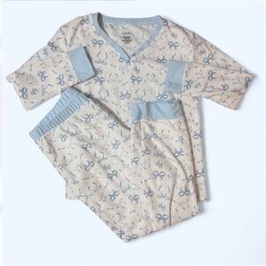 Sam & Olivia Soft Blue Bow Womens Pajama Set - size Large